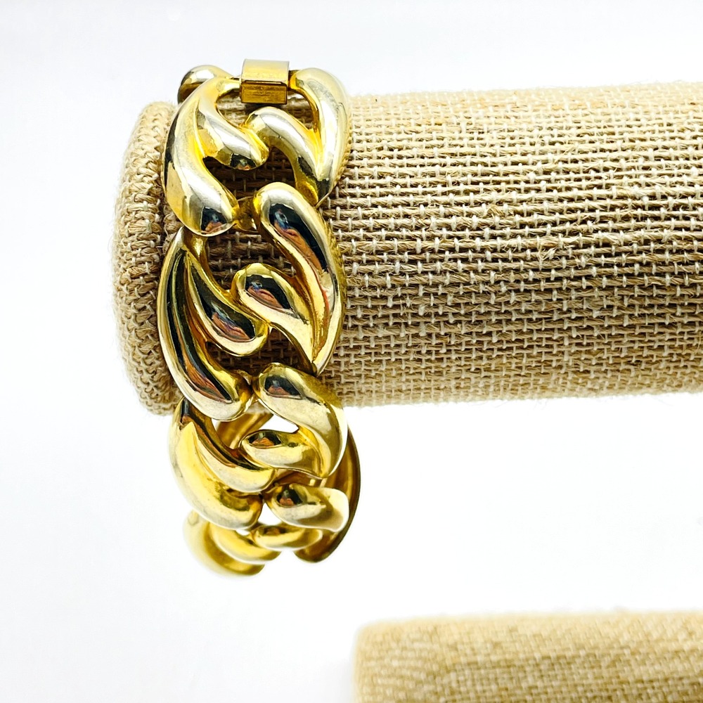 Vintage Gold Tone Chunky Interlocking Link Bracelet Statement Costume Jewelry